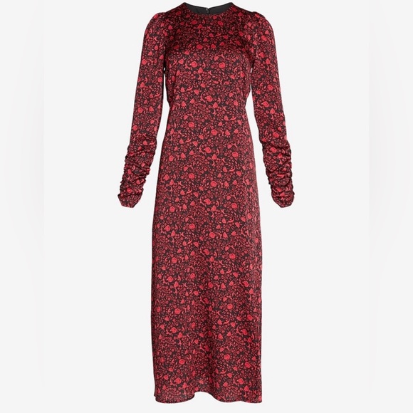 🥀NWT🥀Express Floral Ruched Sleeve Midi Dress - Picture 3 of 5
